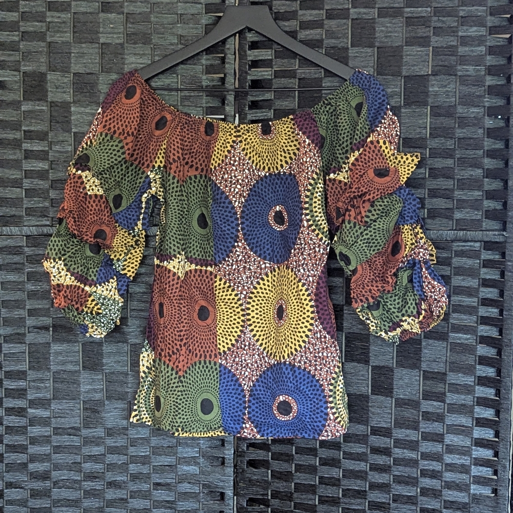 Touch Me Ruffled 3/4 Sleeve Blouse Rich Colorful Sz Medium Celebrate Women's